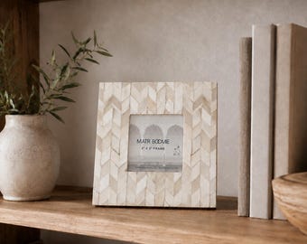 3x3 Picture Frame, Bone Photo Frame, White Pearl Cream Frame, Hand Carved Frame, Marble Picture Frame, 3x3 Frame, Unique Picture Frames