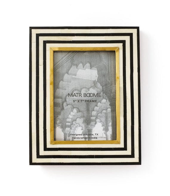 5x7 Picture Frame, Black And Cream Photo Frame, Stripe Picture Frame, 5x7 Photo Frame, Modern Picture Frame, Bone Inlay Frame, Tabletop
