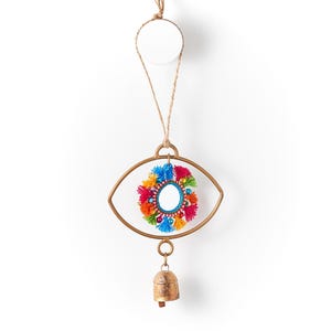 Evil Eye Wind Chime, Handcrafted Metal Evil Eye Wall Hanging, Small Wind Chime, Evil Eye Wall Decor, Evil Eye Protection Bell, Outdoor Decor 画像 3