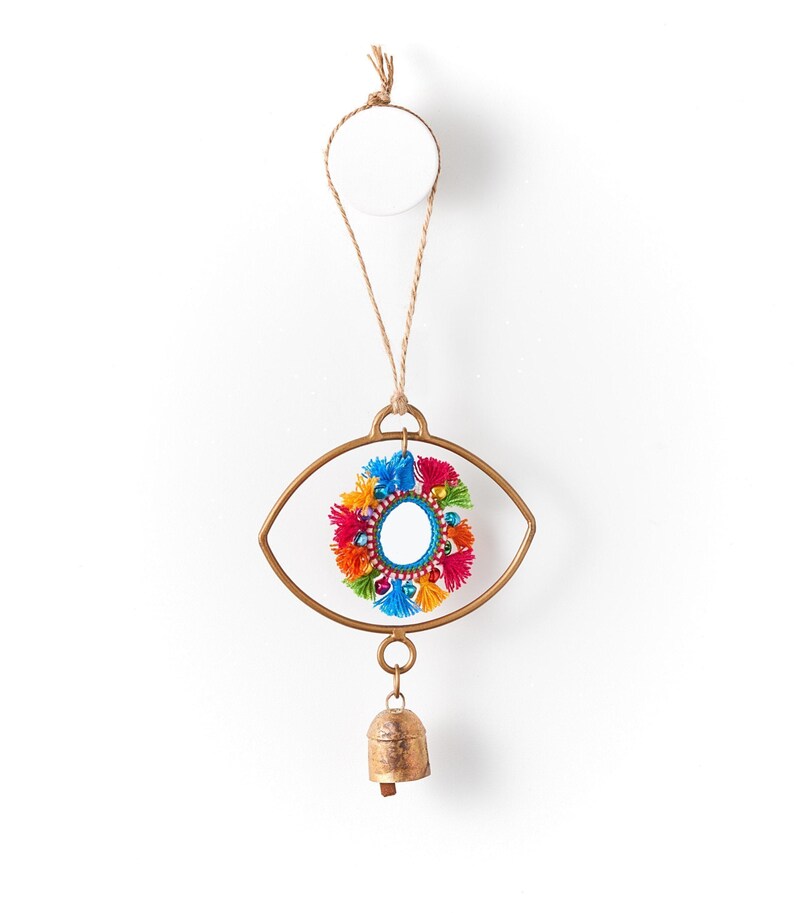 Evil Eye Wind Chime, Handcrafted Metal Evil Eye Wall Hanging, Small Wind Chime, Evil Eye Wall Decor, Evil Eye Protection Bell, Outdoor Decor 画像 3