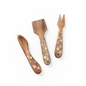 Houten handgesneden kaasmessenset (3 st), charcuterieaccessoires, houten gebruiksvoorwerpen, charcuteriemessenset, Celestial Cheese Board Set