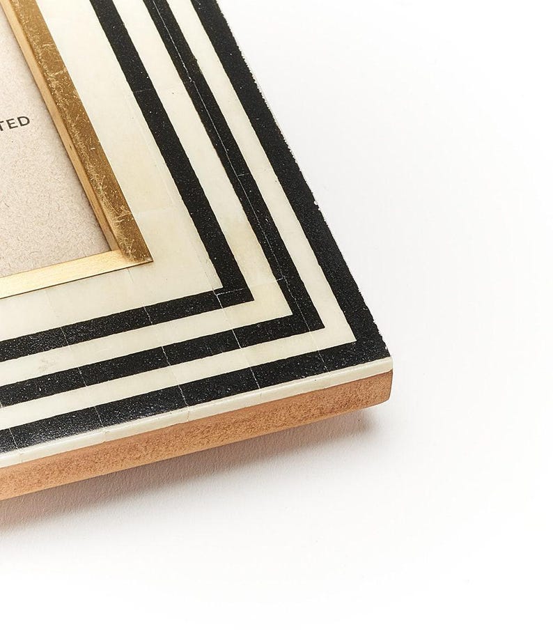 4x6 Picture Frame, Black And White Photo Frame, Stripe Picture Frame, 4x6 Photo Frame, Modern Picture Frame, Bone Inlay Frame, Tabletop image 2