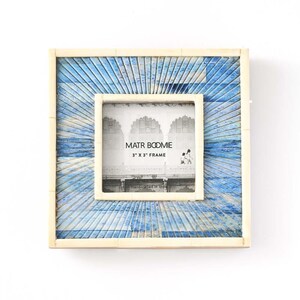 Blue 3x3 Picture Frame - Coastal Bone Inlay Photo Frame - Handcrafted Tabletop Or Wall Display - Ethical Home Decor - Ocean Inspired Gift