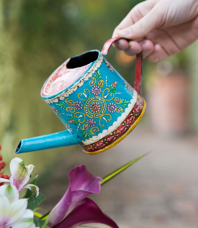 Small decorative hand painted watering can floral henna Etsy