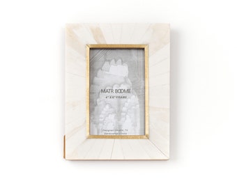 4x6 Bone Picture Frame, Mother Of Pearl Picture Frame, Boho Photo Frame with Pearl Finish and Gold Tone on Brass, Gold Picture Frame, Marble