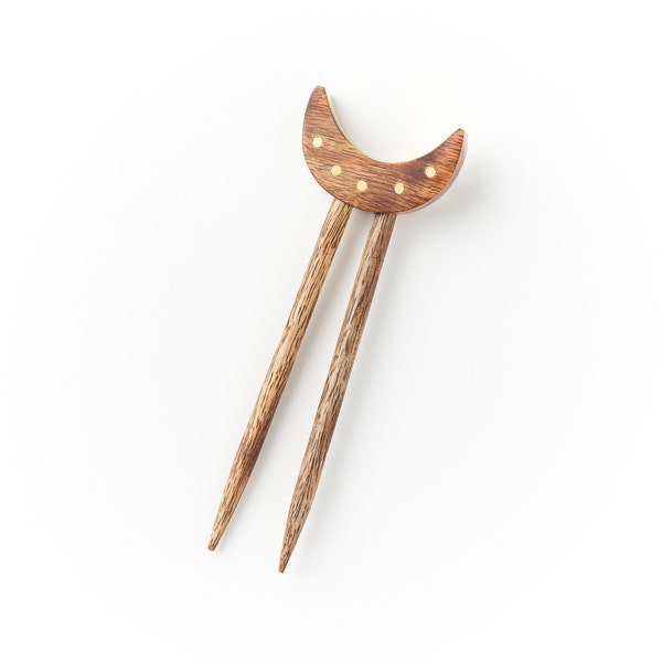 Hand Carved Moon Hair Stick, Crescent Moon Hair Fork, Wooden Hair Stick, Celestial Moon Hair Pin, Mango Wood Hair Accessory by Matr Boomie