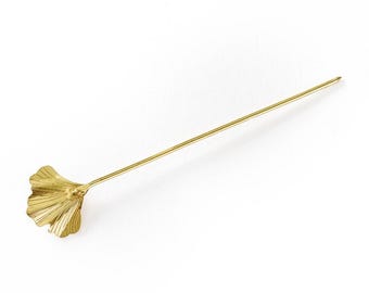 Sayuri Ginkgo Leaf Hair Pin, Slide With Stick Hair Pin, Gold Hair Pin, Bridal Hair Pin, Wedding Gift, Brass Hair Accessory, Elegant Hair Pin