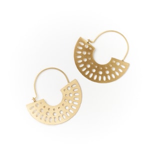 Gold Hoop Earrings with Radial Cutout Design, Contemporary, Fashion Jewelry, Handmade Gifts for Her by Matr Boomie