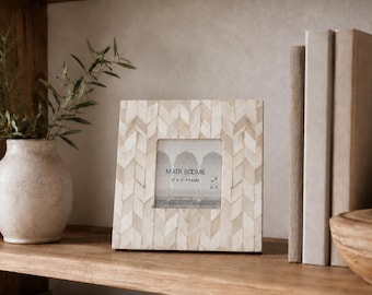 3x3 Picture Frame, Bone Photo Frame, White Pearl Cream Frame, Hand Carved Frame, Marble Picture Frame, 3x3 Frame, Unique Picture Frames