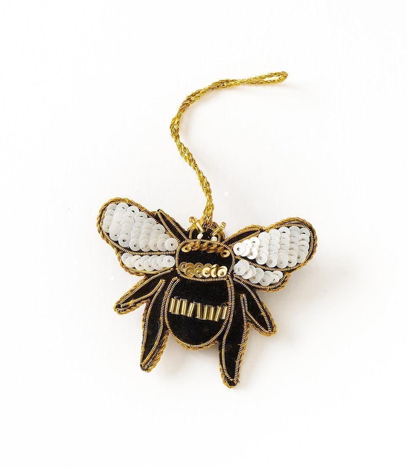 Enfeite de abelha de pelúcia, decoração para árvore de Natal, enfeite de feltro com miçangas, decoração para lareira, enfeite bordado, decoração natalina de feltro, presente para colocar na meia de Natal Bee Ornament
