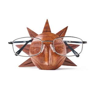 Glasses Holder Stand, Sunglasses Stand, Sun Shaped Glass Holder Stand, Wooden Eye Glasses Stand, Hand Carved Sun Statue, Retirement Gift
