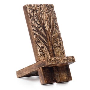 Wooden Phone Stand, Office Desk Decor, Cookbook Stand, Phone Stand, Table Dock, iPhone Stand, Hand Carved Wooded Phone Holder, Mango Wood