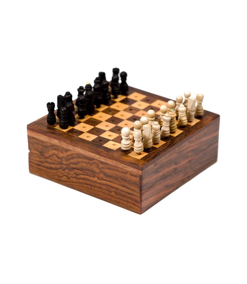 Hand Carved Wooden Travel Portable Chess Game Set With Peg Etsy