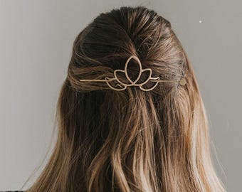 Lotus-Brötchenhalter, Zubehör Geschenk, minimalistische Haarknotenmanschette, niedlicher Haarschmuck, Haargabel, Messinghaarnadel, Hochzeitsgeschenk für die Tochter