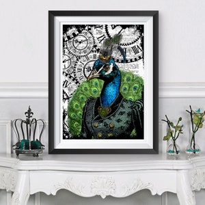 Peacock Poster Print Steampunk Artwork Home Decor Dictionary Background Art