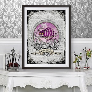 Alice in wonderland poster print Cheshire Cat home Decor quote. Original art print wall hangings tattoo collection.