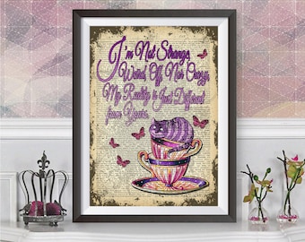 Alice in wonderland wall art, Reality, dictionary book artwork Poster, Original illustration, Poster Print