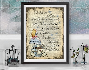 Alice in wonderland wall art, Secret, dictionary book artwork Poster, Original illustration, Poster Print