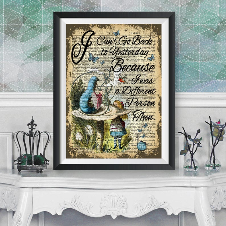 Alice in Wonderland Wall Art, Alice and Absolem, Dictionary Book