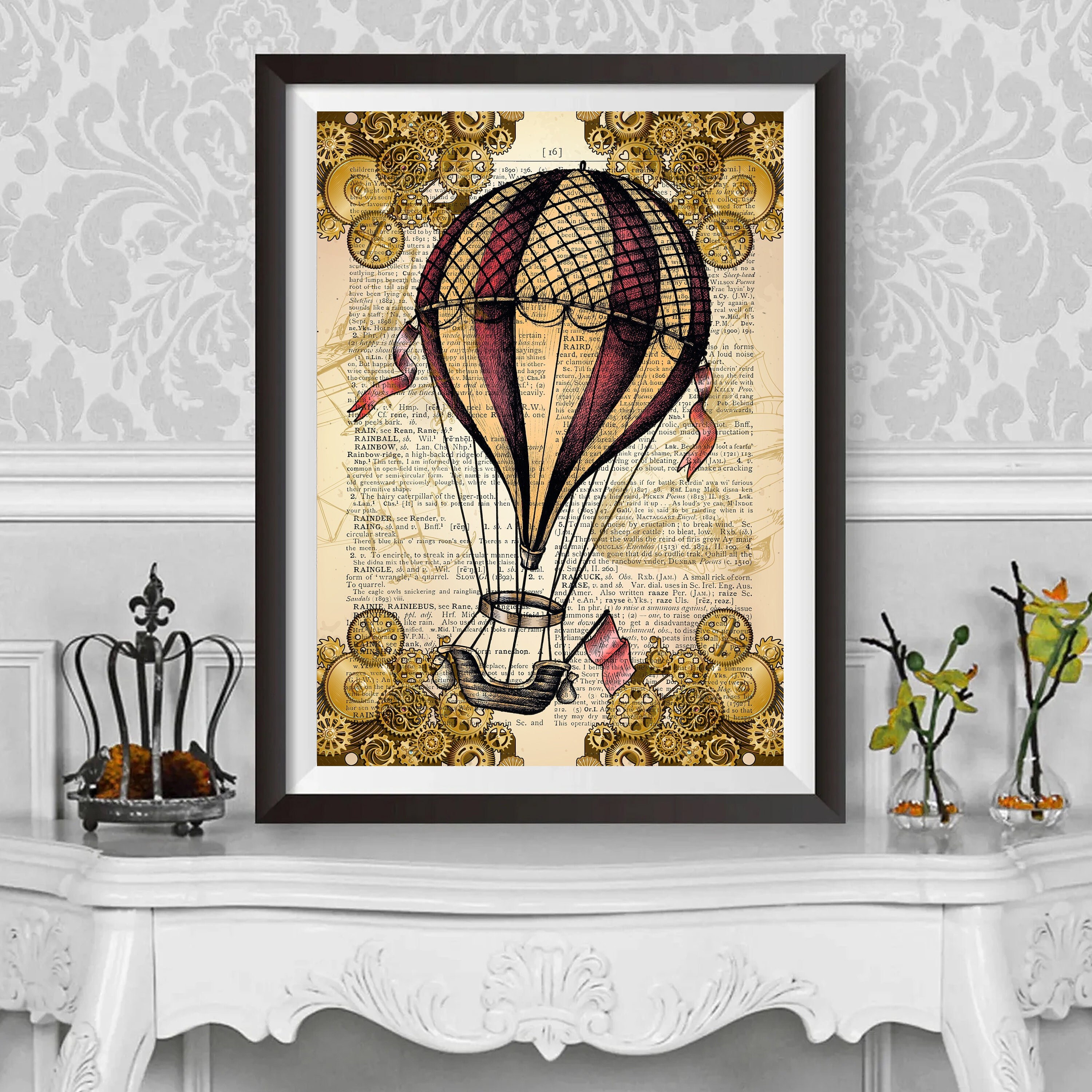 HOT AIR BALLOON Dictionary Print Antique Balloon Print Wall -  Denmark