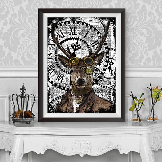 Deer poster Dictionary print Stag print Steampunk Home Decor Animal