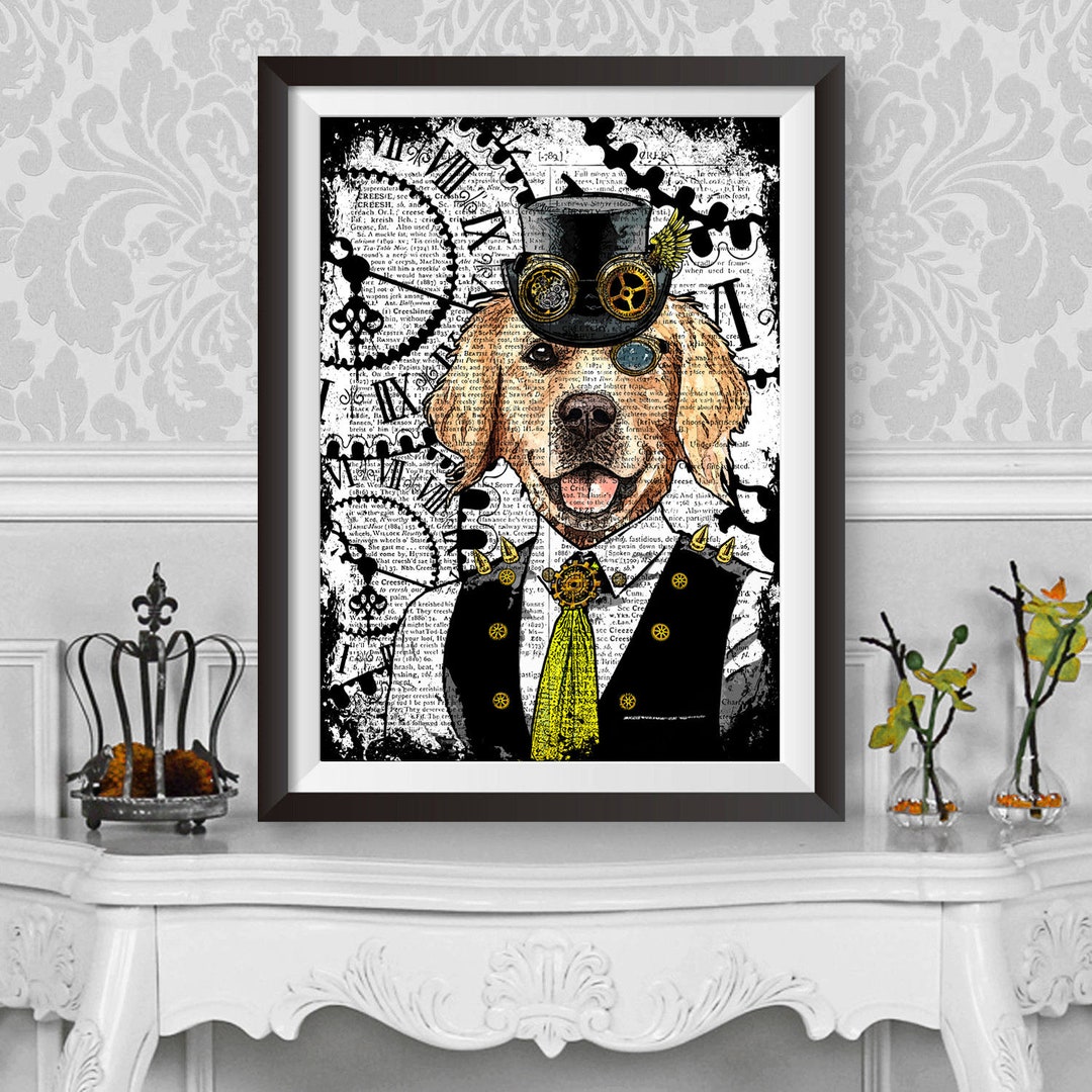 Dog Poster Print Steampunk Golden Retriever Home Decor Dictionary ...