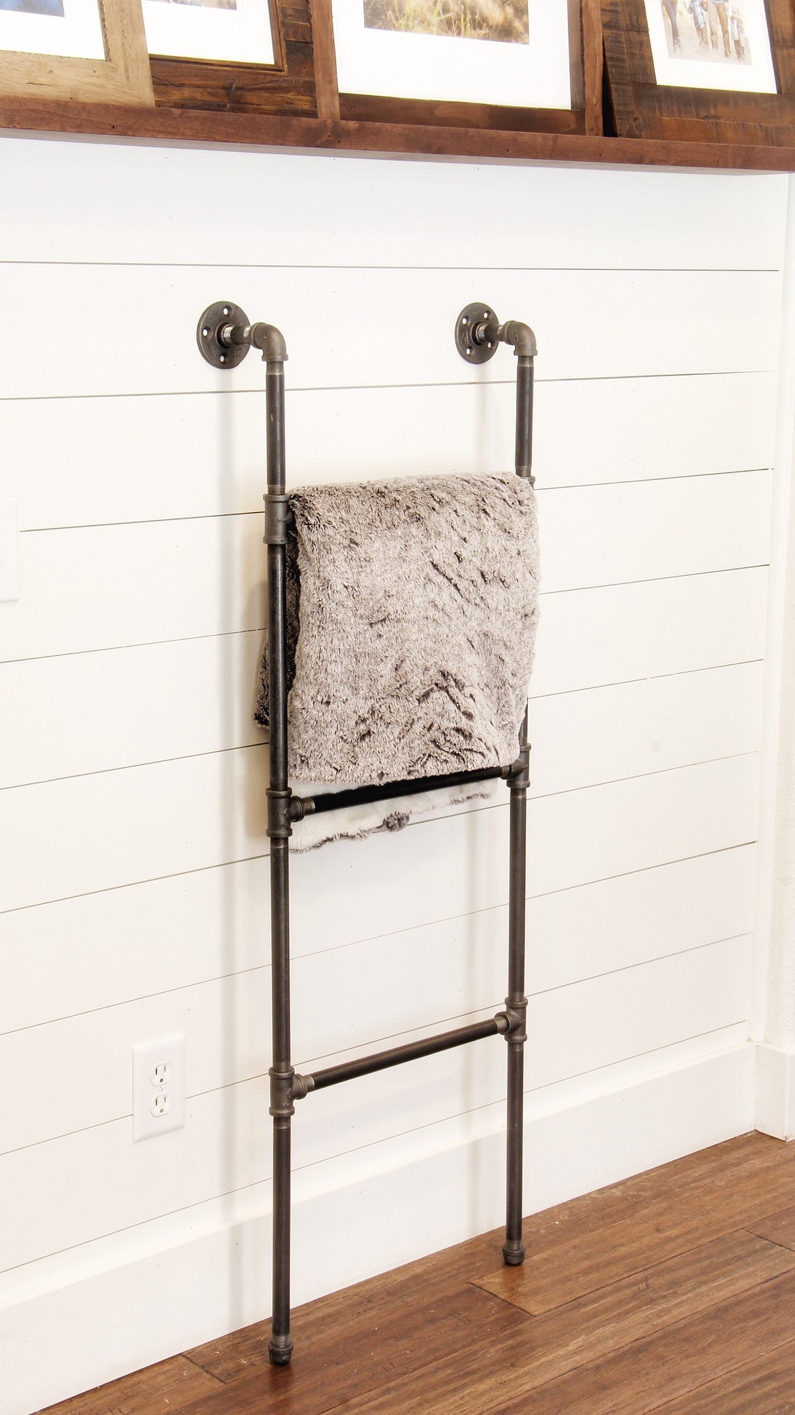 Wall mounted blanket ladder Industrial decor black blanket Etsy