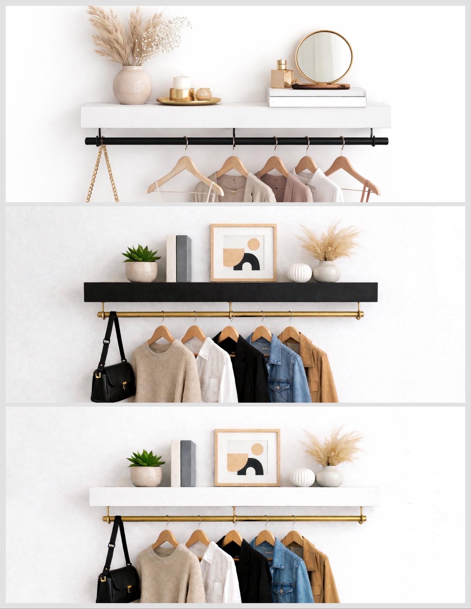 Floating Hanger Rack Handmade Floating Shelf Clothing Rack: Sustainable Wood Garment Hanger ...