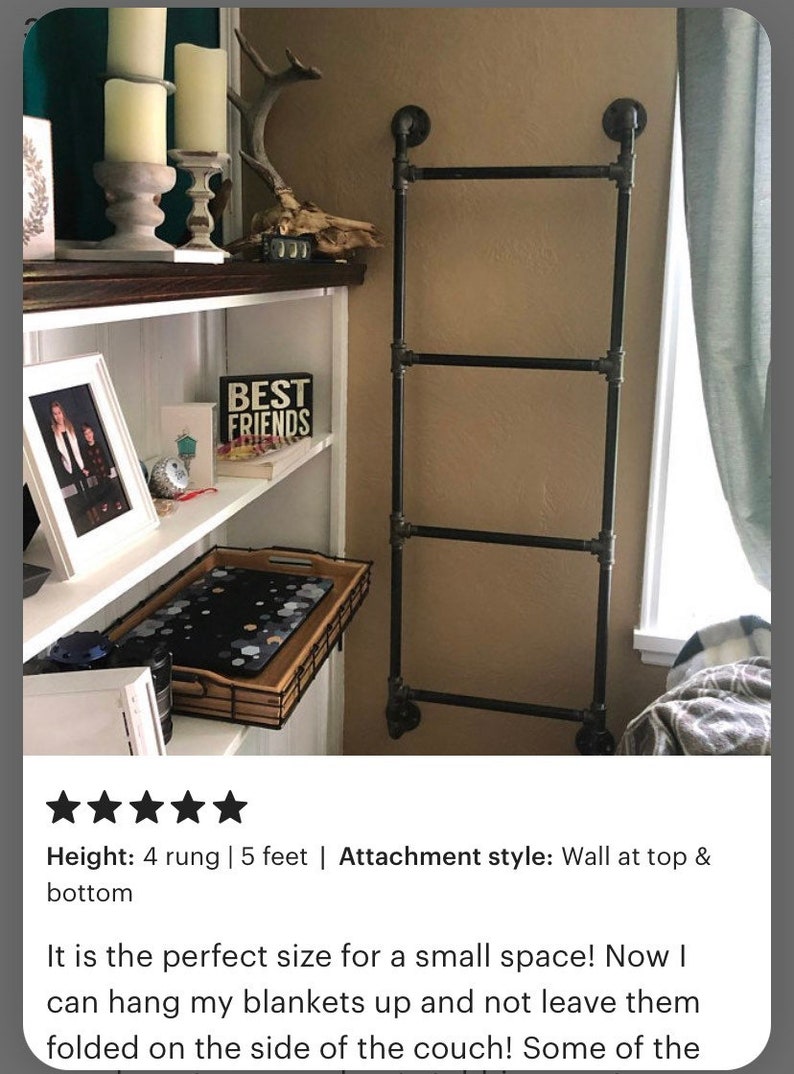 Wall mounted blanket ladder industrial decor blanket etsy