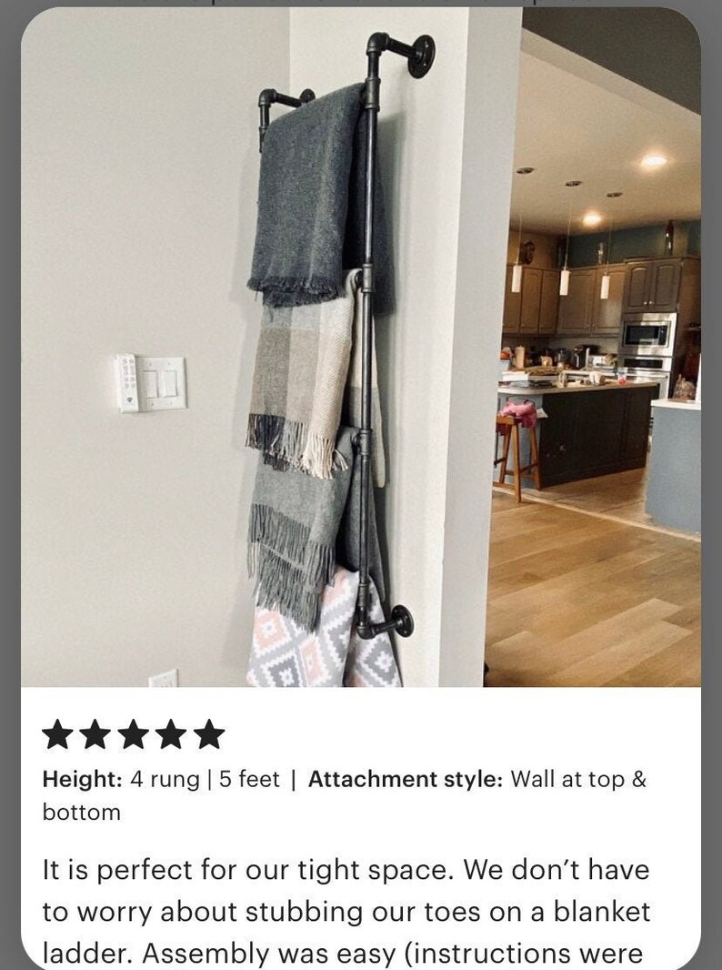 Wall mounted blanket ladder industrial decor blanket etsy