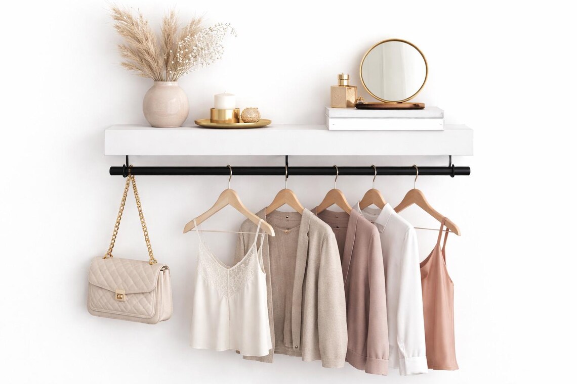 Floating Hanger Rack Handmade Floating Shelf Clothing Rack: Sustainable Wood Garment Hanger ...
