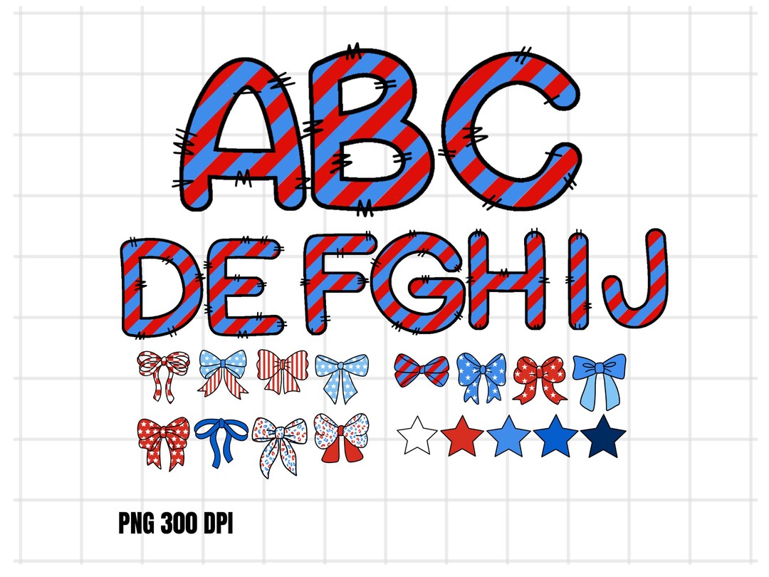 4th of July Alphabet PNG Bundle, Patriotic Letters With Bows | Red ...