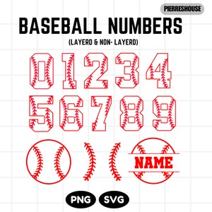 Baseball Numbers SVG Bundle, Baseball Stitch Font, Sports Number SVG, Baseball Clipart, Cricut Cut File, Digital Download Png Svg