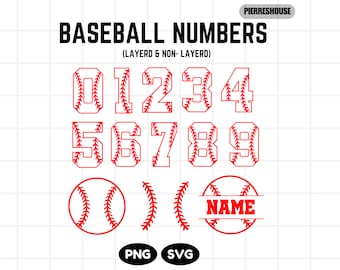 Baseball Numbers SVG Bundle, Baseball Stitch Font, Sports Number SVG, Baseball Clipart, Cricut Cut File, Digital Download Png Svg