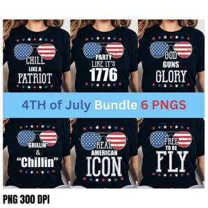4th of July PNG Bundle • Patriotic Shirt Designs •sublimation • USA Sunglasses Quotes • Red White Blue Independence Day Digital Download
