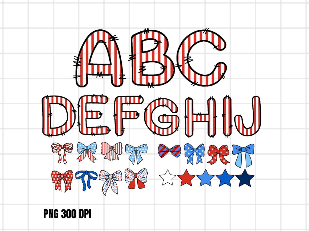 4th of July Alphabet PNG Bundle, Patriotic Letters With Bows | Red ...