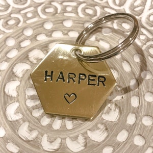 Heart Engraved Dog Tag, Hand Stamped Pet ID Tag, Personalized Pet Tag, Dog Collar Tag, Dog Name Tag, Brass Dog Tag, Puppy Tag