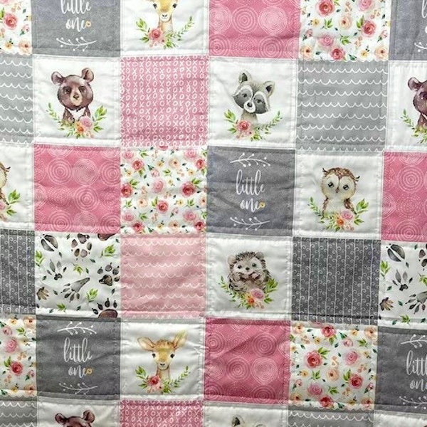 baby girl quilt, woodland quilt, woodland nursery,  handmade baby blanket, baby shower gift, nursery decor, crib bedding, handmade quilt