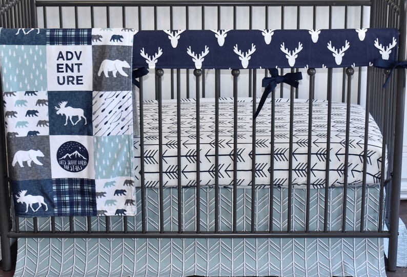 Moose Crib Bedding Antlers Crib Bedding Chevron Moose Etsy