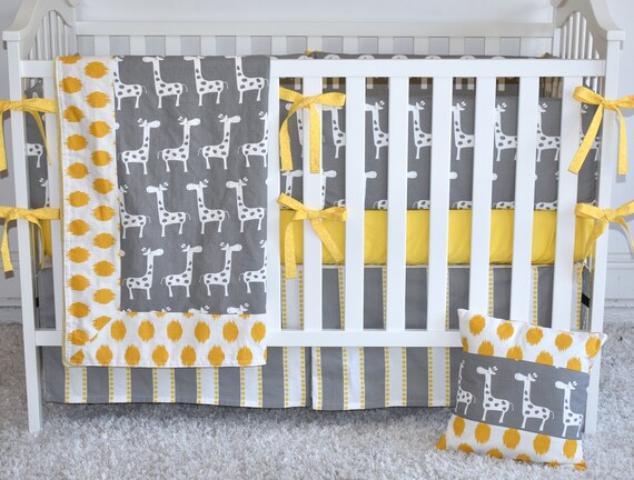yellow and grey cot bedding