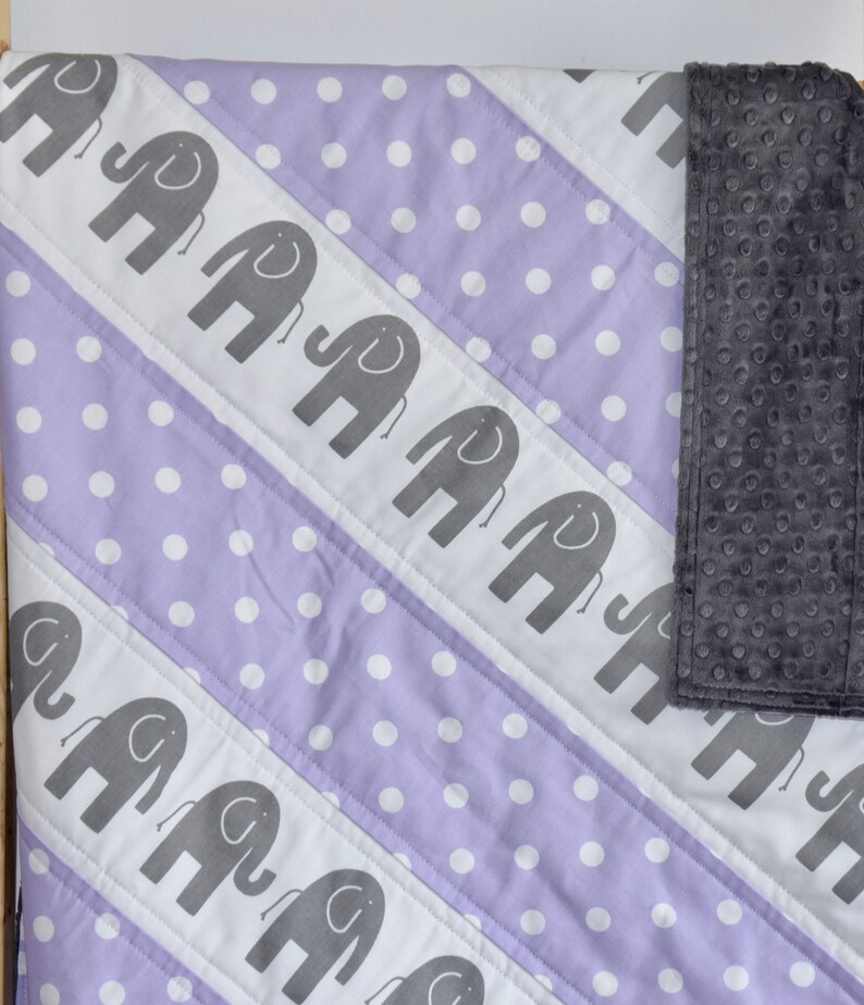 Lilac And Grey Elephant Crib Bedding Baby Quilt Patchwork Etsy