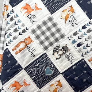 baby boy quilt, woodland quilt, woodland nursery,  handmade baby blanket, baby shower gift, nursery decor, crib bedding