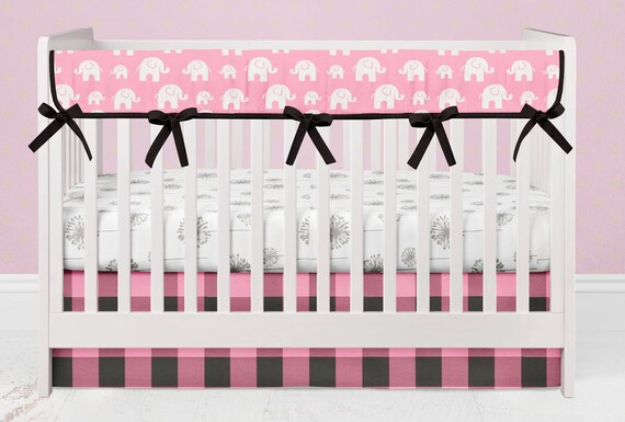 Pink And Black Elephant Crib Bedding Buffalo Plaid