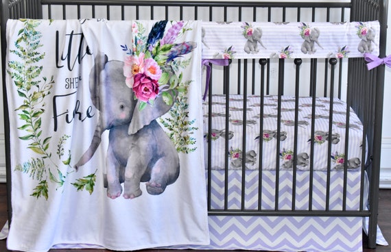 purple elephant crib set