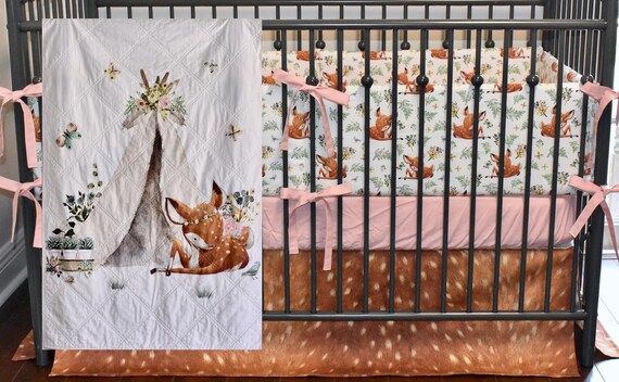 girl deer crib bedding