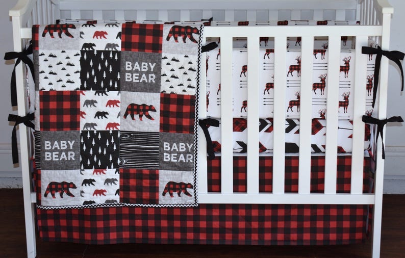 Bear Crib Bedding Red And Black Mountains Arrows Buffalo