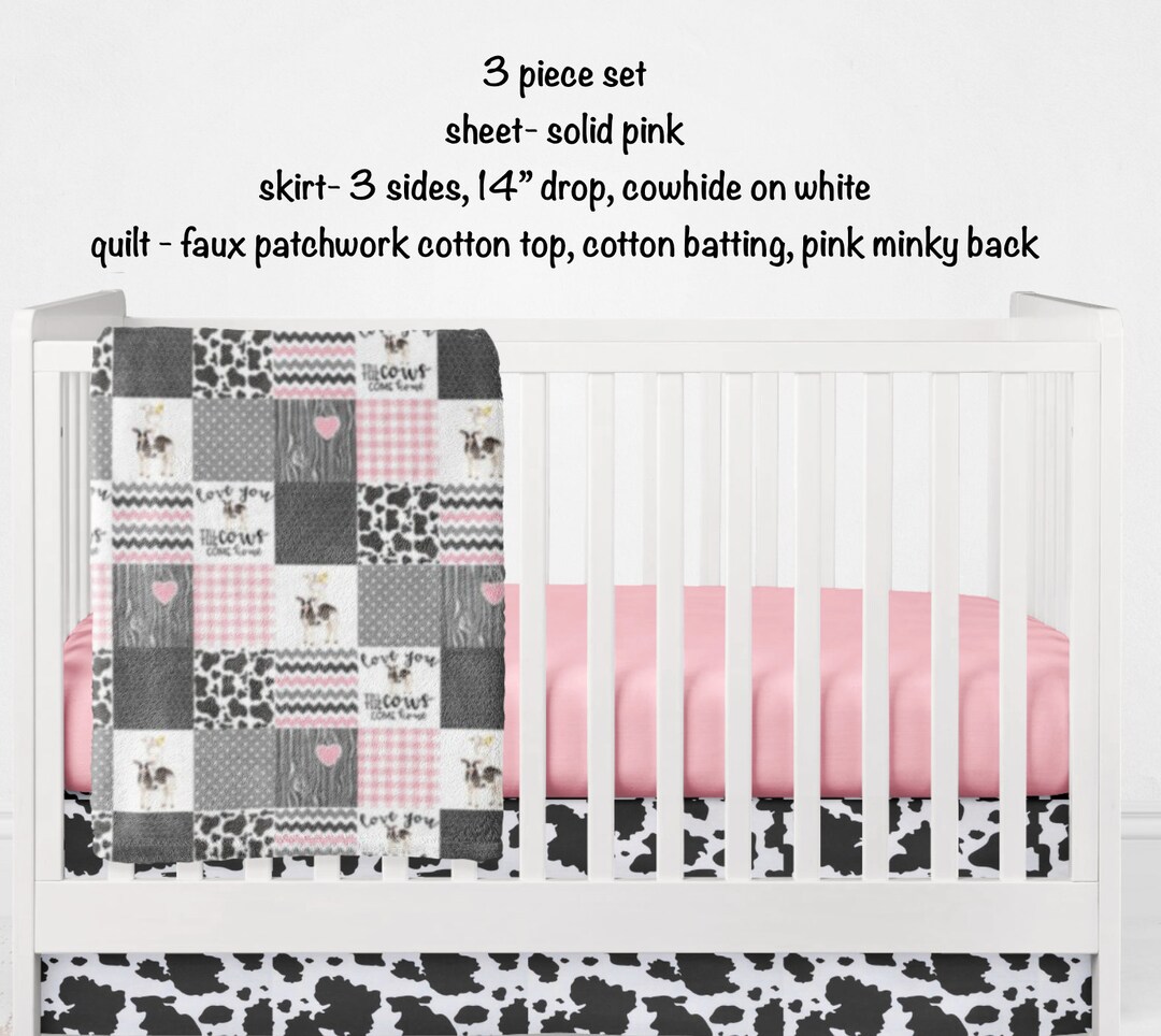 Farm Theme Crib Bedding Cowhide Bedding Pink and Gray Etsy