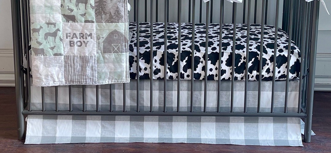 Farm Theme Crib Bedding Cowhide Bedding Gray and Mint Etsy