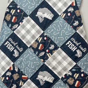 baby boy quilt, fishing  quilt, outdoors nursery, handmade baby blanket, baby shower gift, nursery decor, crib bedding, handmade quilt