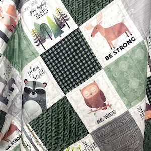 baby boy quilt, woodland quilt, woodland nursery,handmade baby blanket, baby shower gift, nursery decor, crib bedding, handmade quilt
